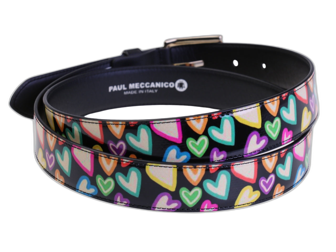 .CINTURA DA DONNA NERA CON "CUORI MULTICOLORE" IN TELONE DA CAMION.