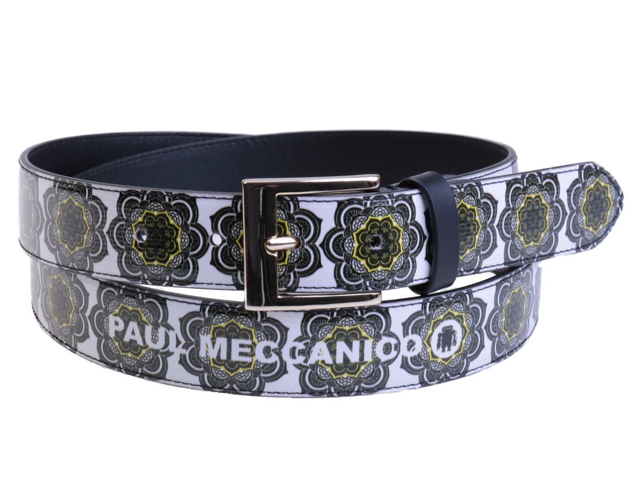WHITE WOMEN'S BELT WITH MANTRA FANTASY MADE OF LORRY TARPAULIN.