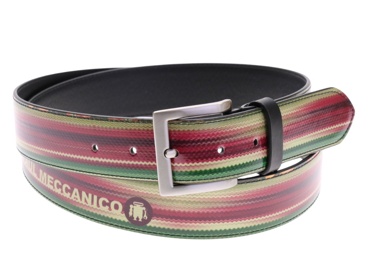 .MEN'S BELT VIOLET, GREEN AND BEIGE WITH TIE DYE FANTASY MADE OF LORRY TARPAULIN.