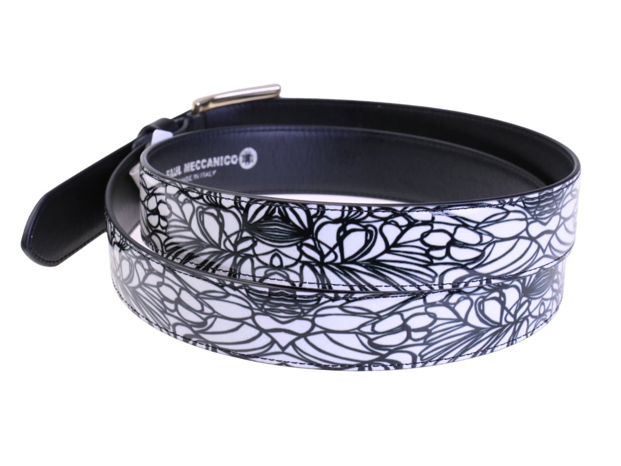 .BLACK AND WHITE WOMEN'S BELT MADE OF LORRY TARPAULIN.