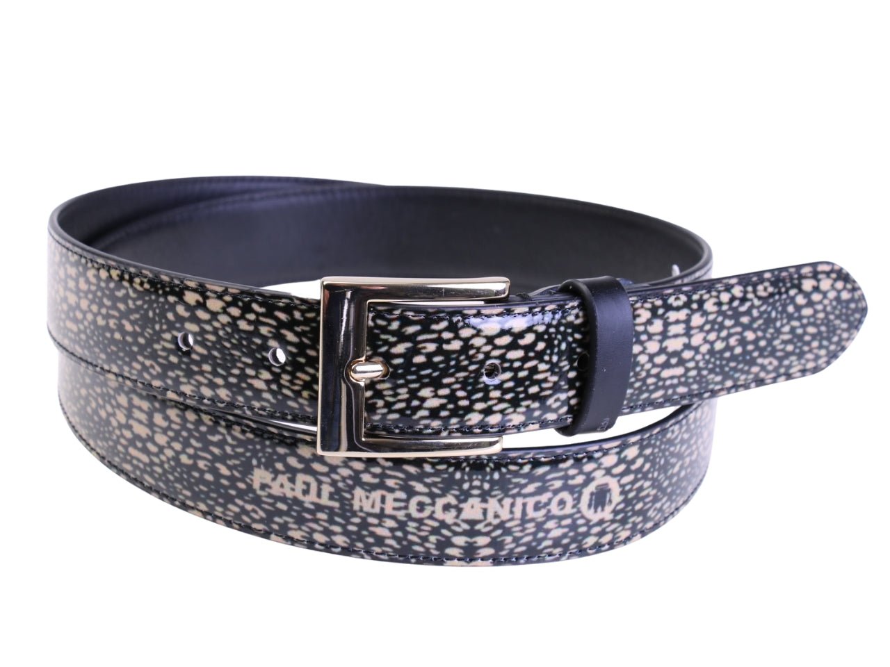 .BEIGE AND BLACK WOMEN'S BELT WITH ANIMALIER FANTASY MADE OF LORRY TARPAULIN.