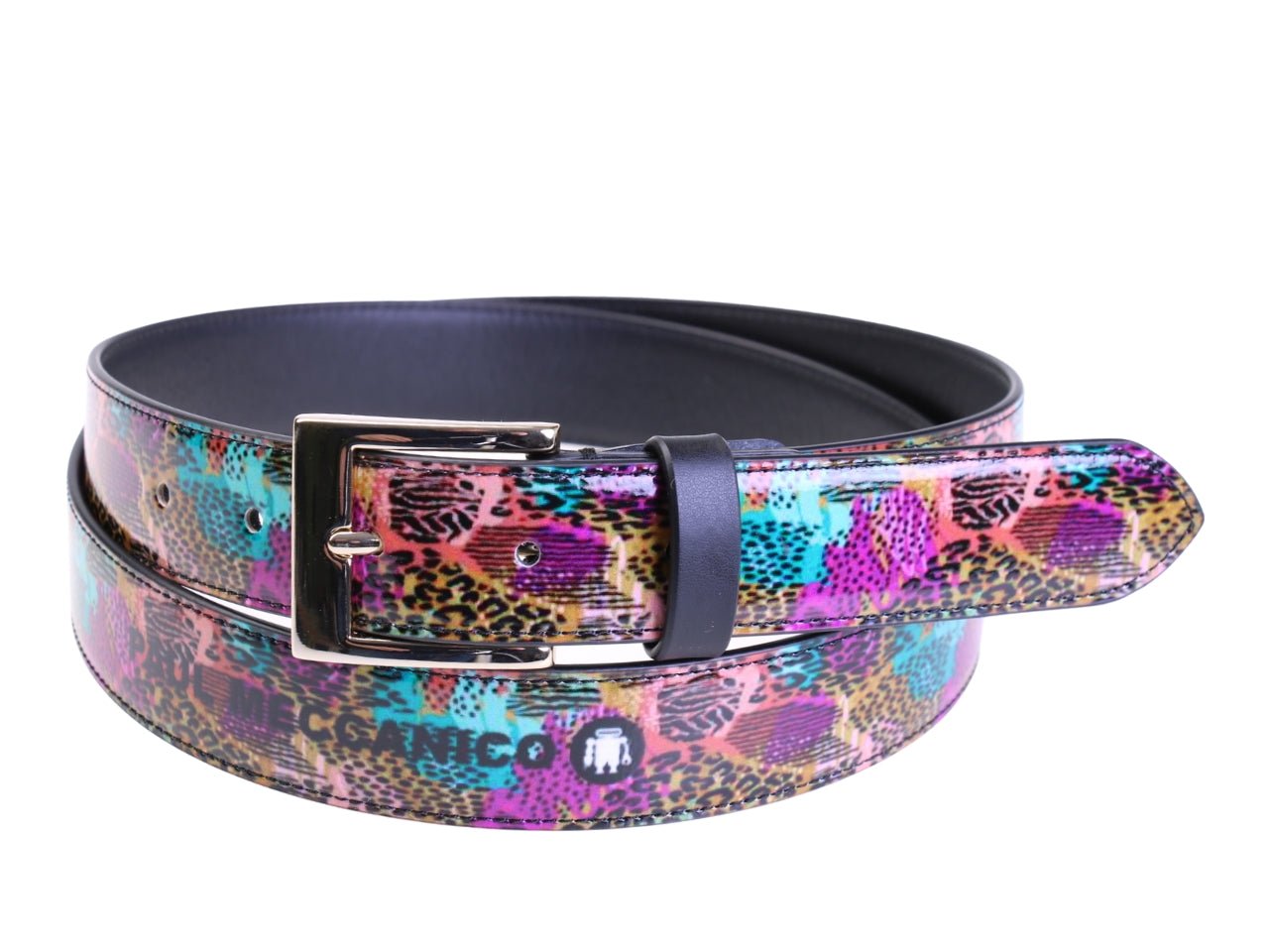 .MULTICOLOR WOMEN'S BELT WITH ANIMALIER FANTASY MADE OF LORRY TARPAULIN.