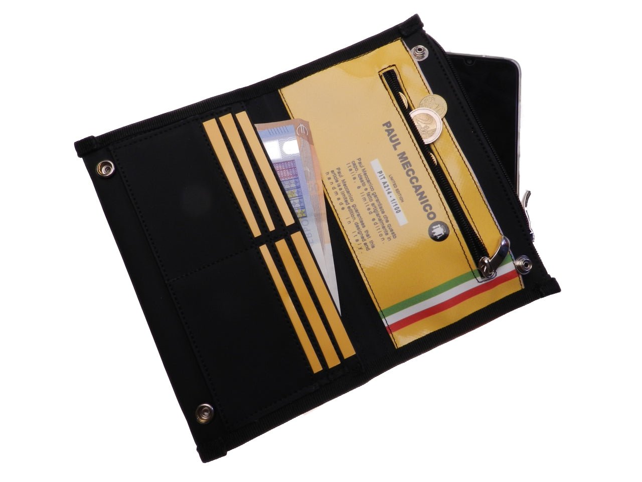 LARGE BLUE AND WHTE WOMEN'S WALLET. MODEL PIT MADE OF LORRY TARPAULIN. - Limited Edition Paul Meccanico